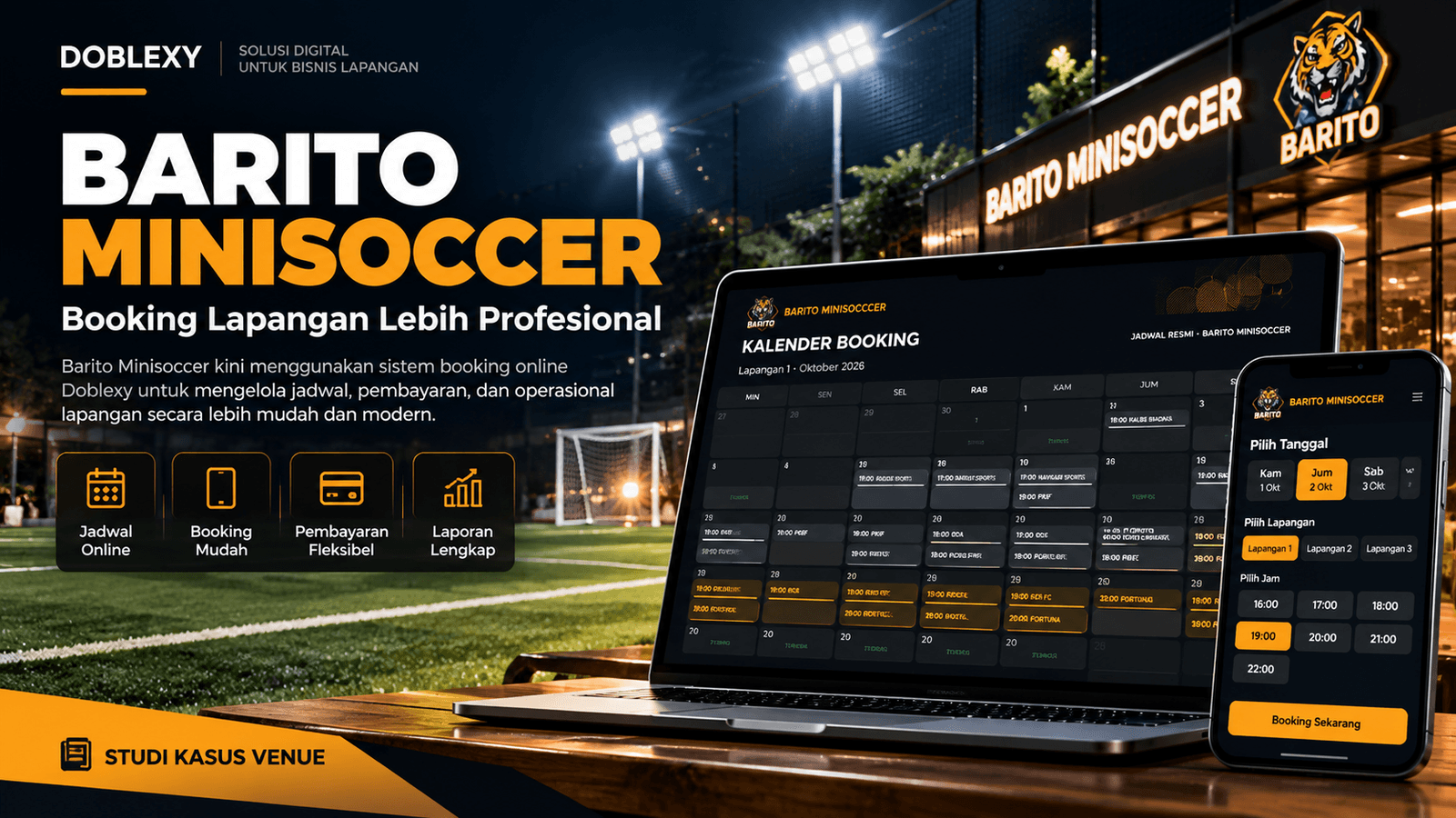 Barito Minisoccer Menggunakan Doblexy: Contoh Website Booking Lapangan Online Profesional